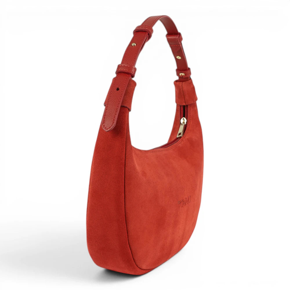 Geanta din piele naturala Rosu Suede Moon Medium