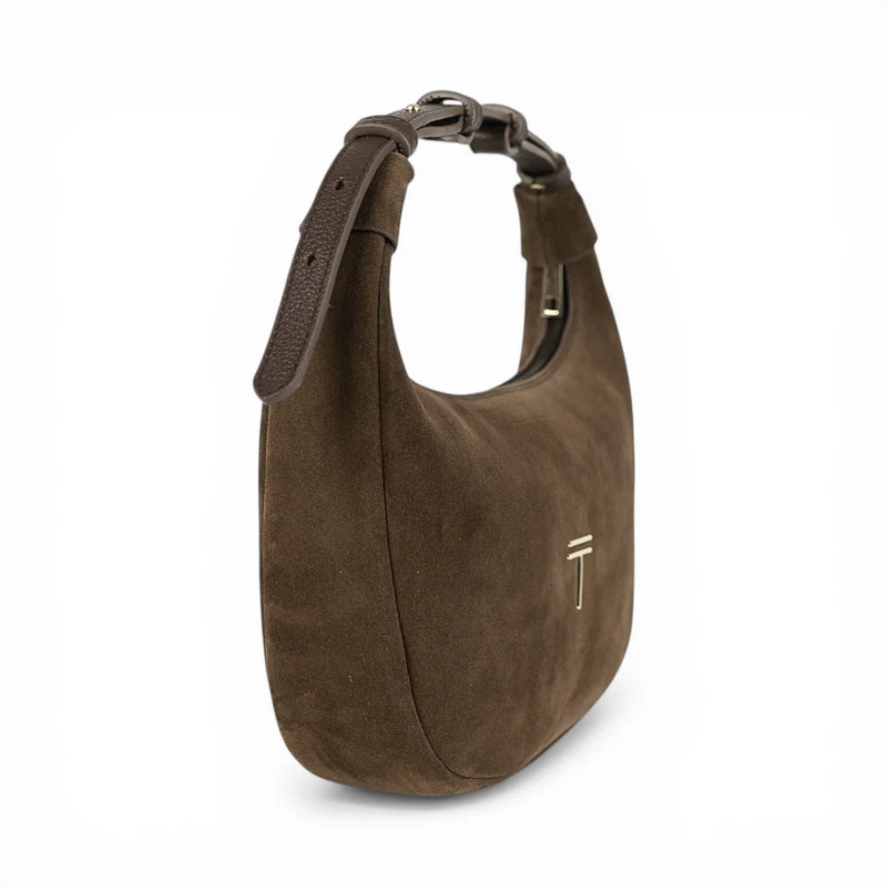 Geanta din piele naturala Chocolate suede Moon Medium Imagine secundară a produsului