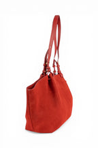 Geanta din piele naturala suede  Rosu  Shopper ESTELLE Maxi