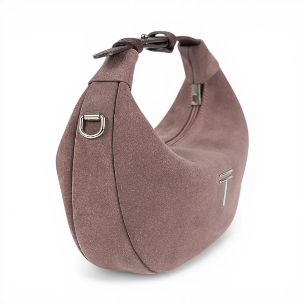 Geanta  din piele naturala Roz royal suede Mini Moon