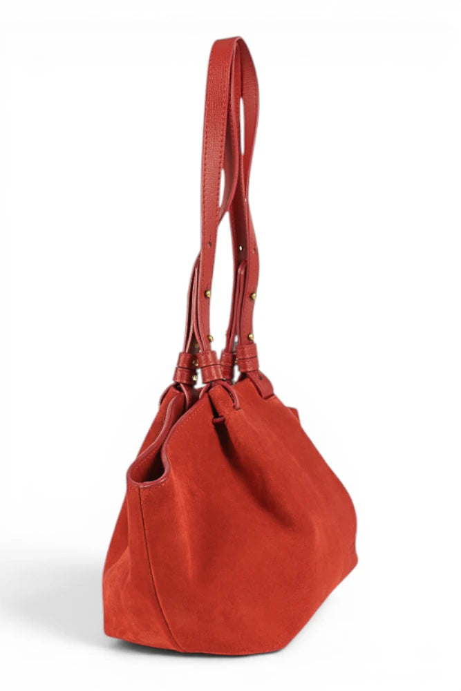 Geanta din piele naturala Suede Rosu ESTELLE Mini -Editie speciala