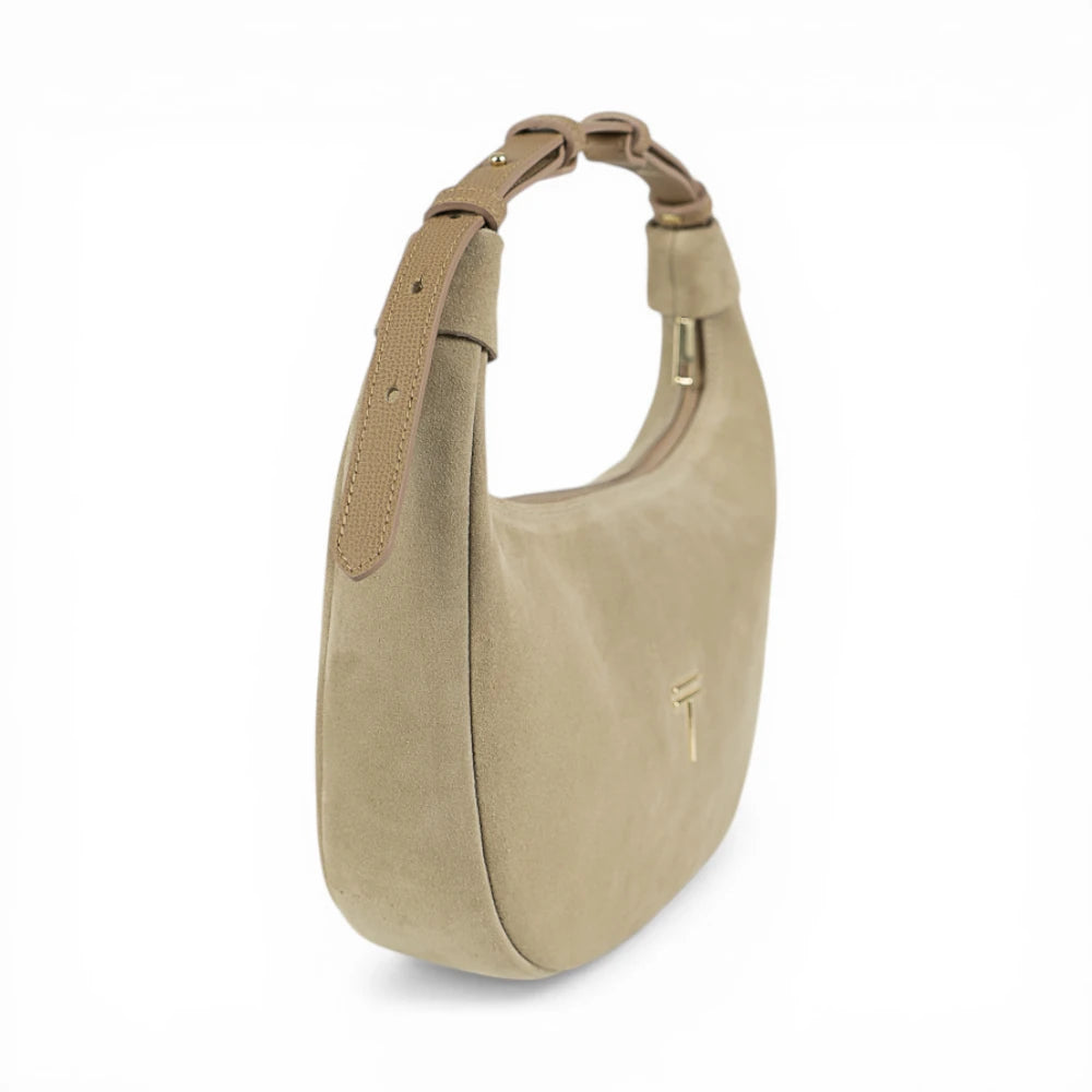 Geanta din piele naturala Cappuccino Suede Moon Medium