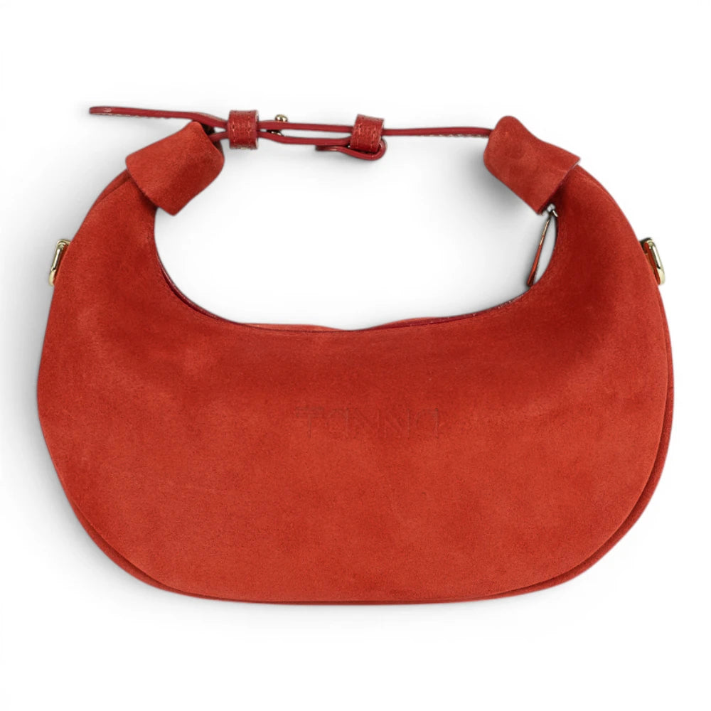 Geanta din piele naturala Rosu suede Mini Moon