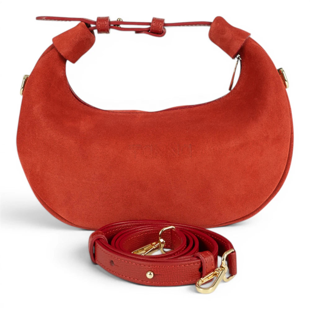 Geanta din piele naturala Rosu suede Mini Moon