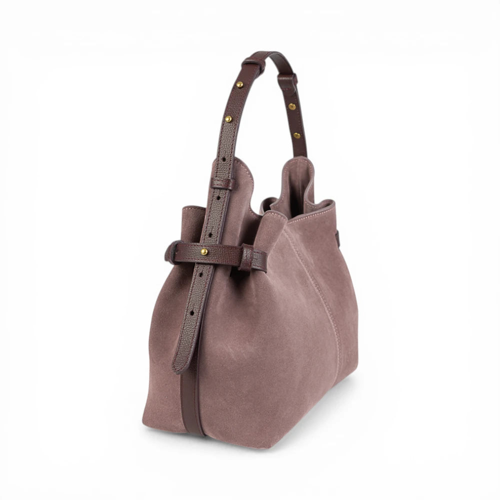 Geanta  din piele naturala intoarsa/suede Royal Pink  Medium Boucle Imagine secundară a produsului