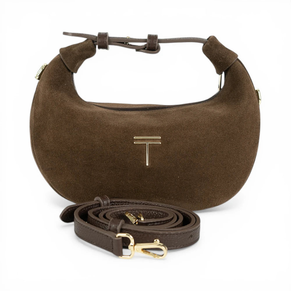 Geanta  din piele naturala Chocolate suede Mini Moon