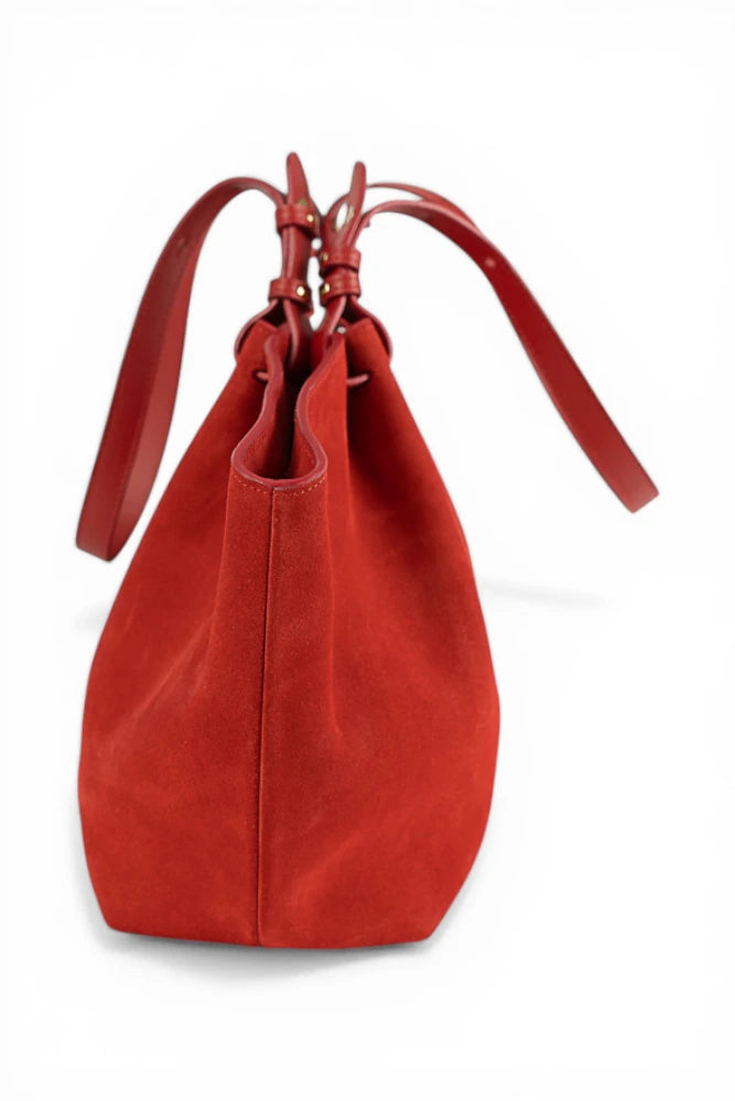 Geanta din piele naturala suede  Rosu  Shopper ESTELLE Maxi