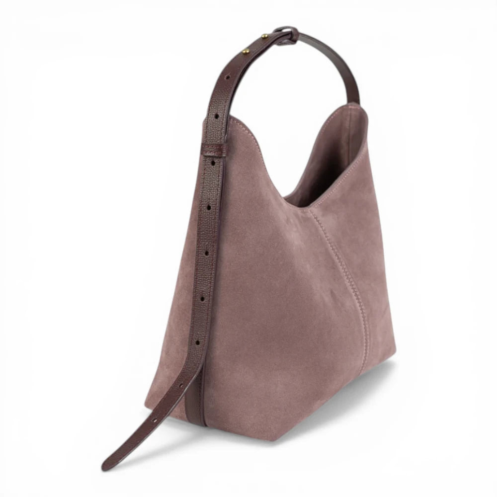 Geanta din piele naturala Royal pink suede Thianna