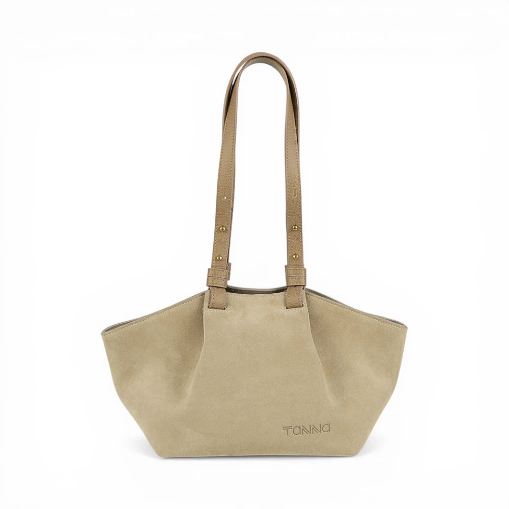 Geanta din piele naturala Suede Cappuccino ESTELLE Mini