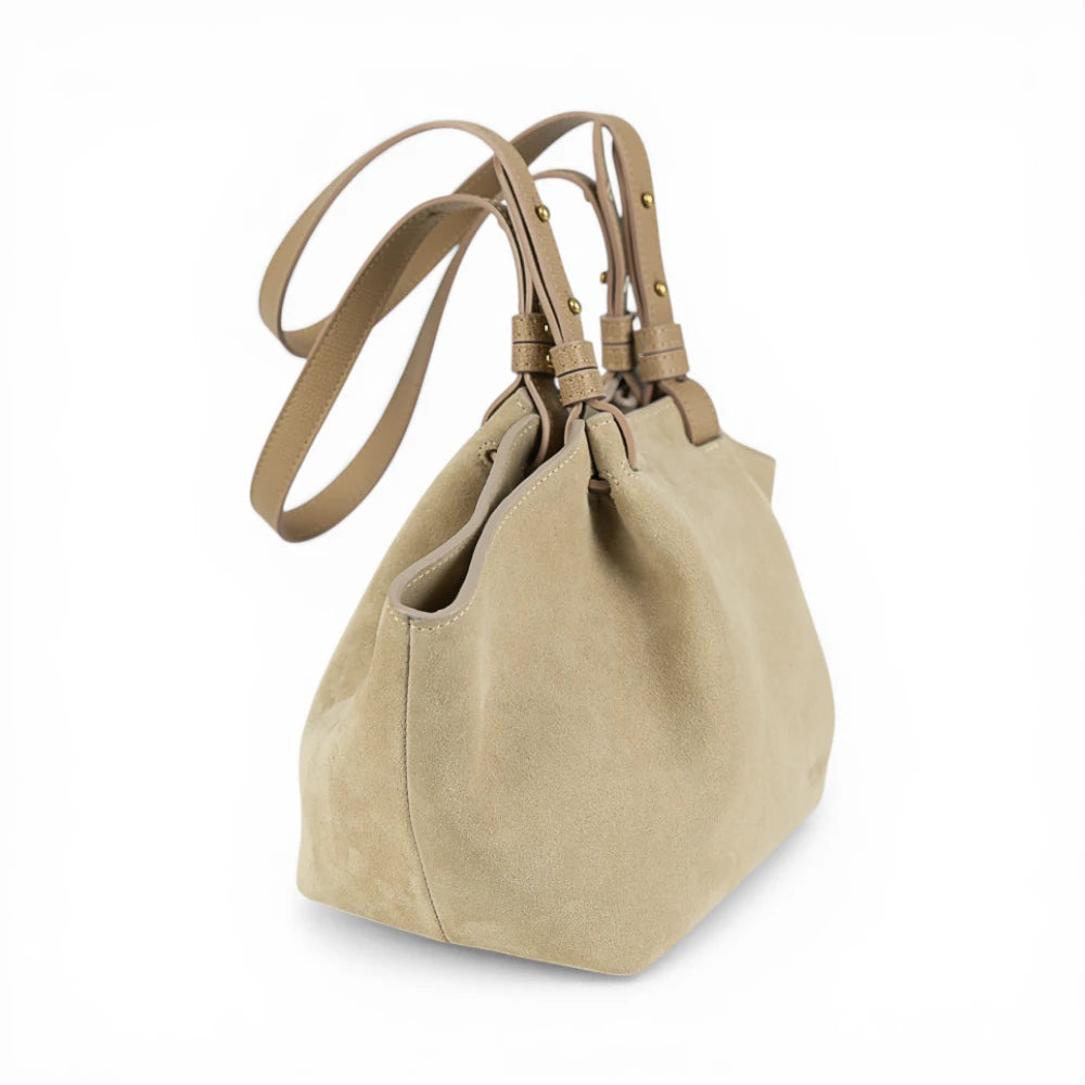 Geanta din piele naturala Suede Cappuccino ESTELLE Mini