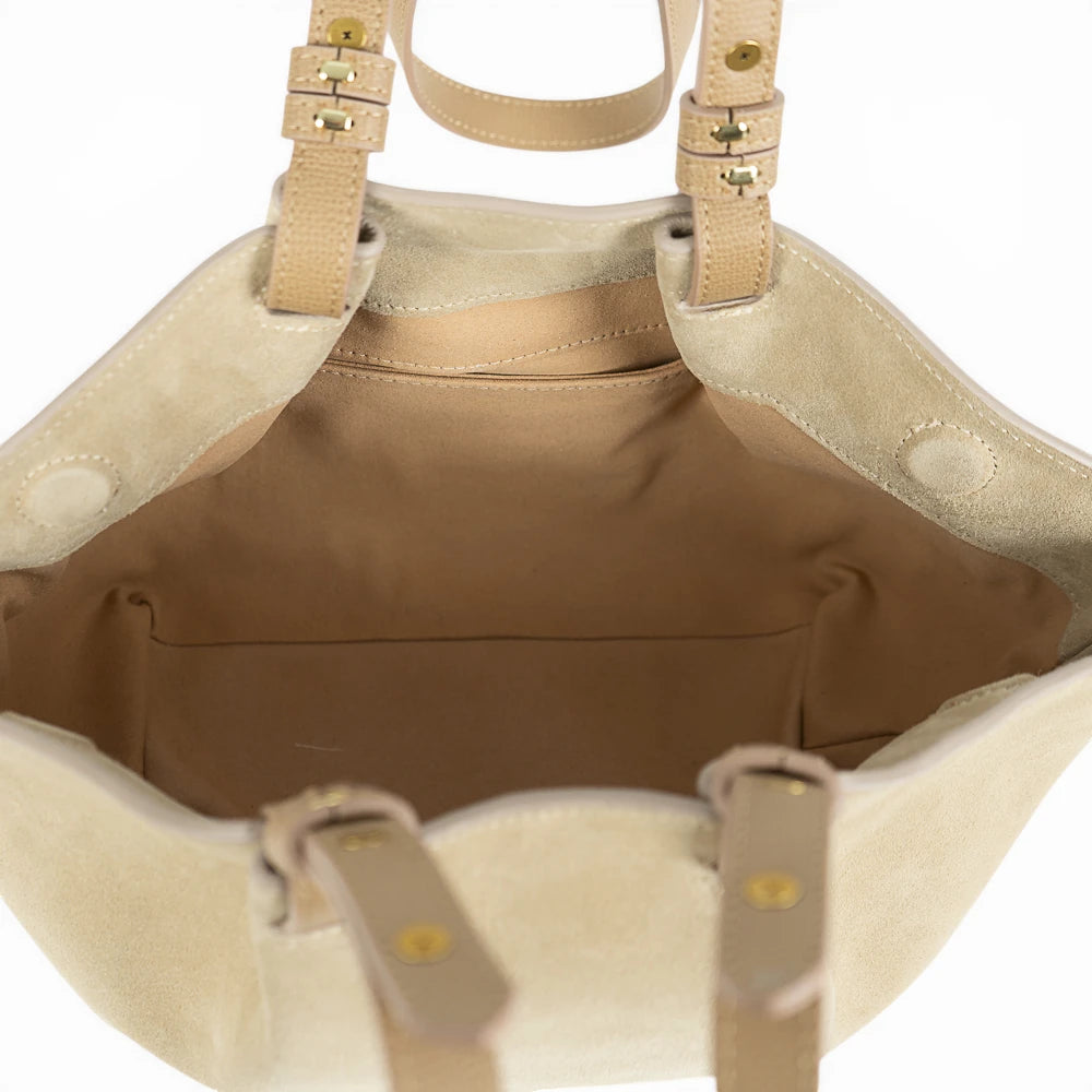 Geanta din piele naturala Suede Cappuccino ESTELLE Mini