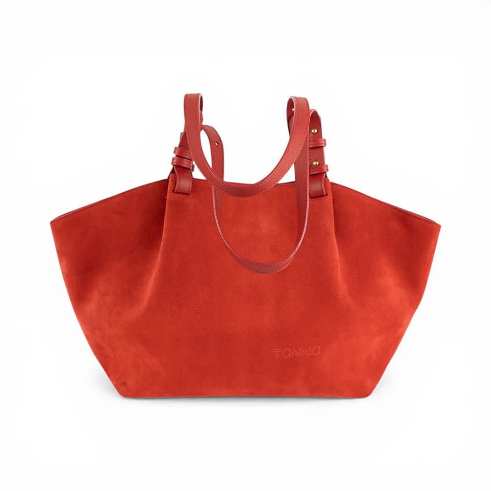 Geanta din piele naturala suede  Rosu  Shopper ESTELLE Maxi