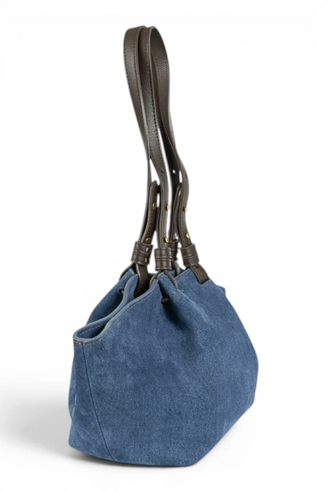 Geanta din piele naturala Suede BLUG Ming  ESTELLE Mini -Editie speciala