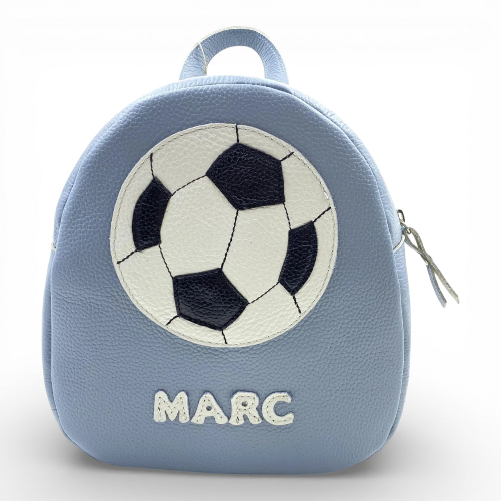 Rucsac gradinita pentru copii din piele naturală – personalizabil cu nume-Minge de fotbal