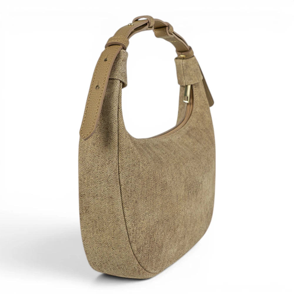 Geanta din piele naturala Cappuccino Blug Suede Moon Medium