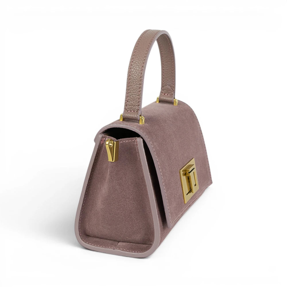 Geanta din piele naturala Royal pink Suede MICRO POLINE