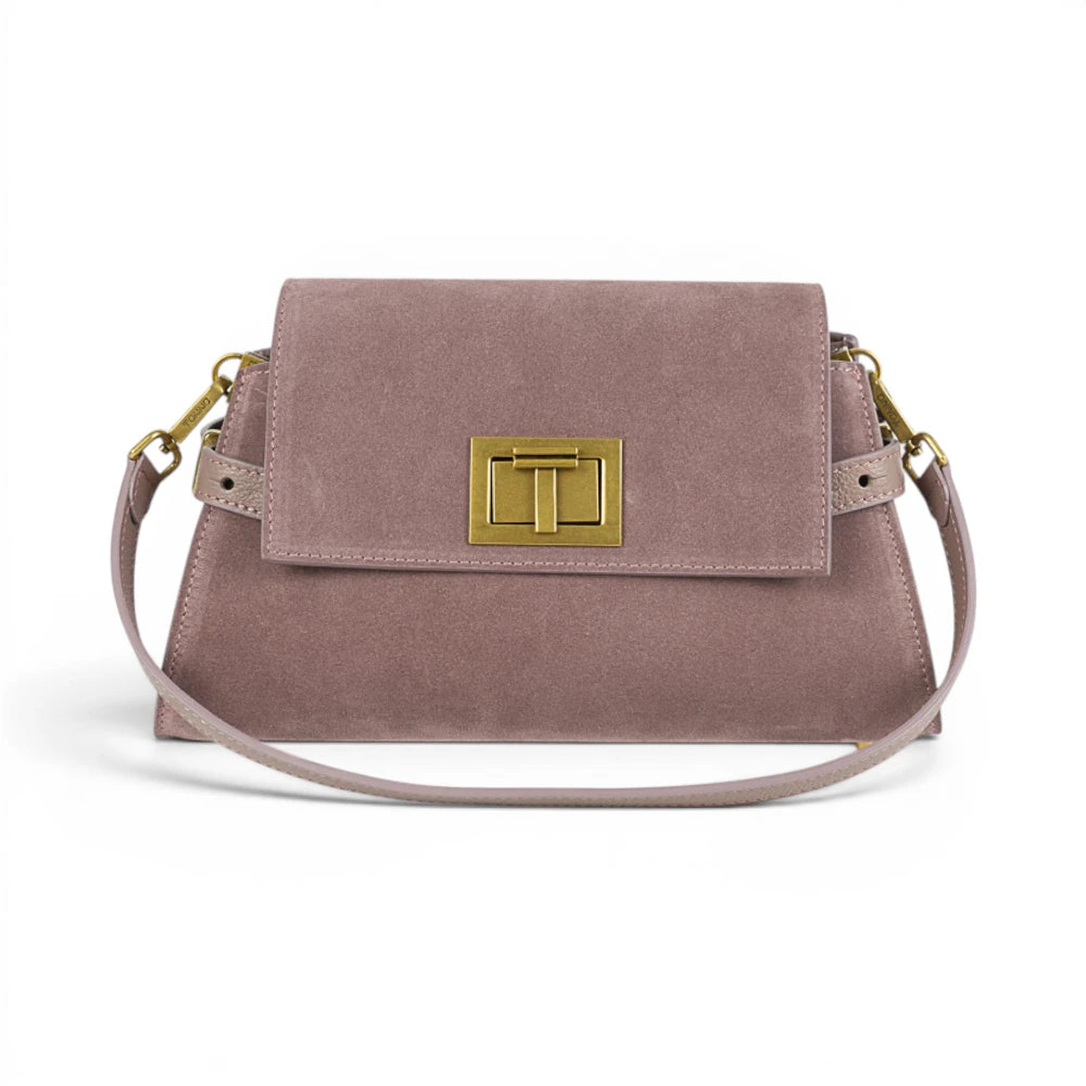 Geanta din piele naturala suede Royal Pink Bella Imagine principală a produsului