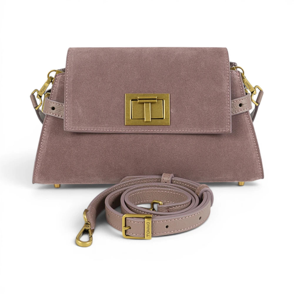 Geanta din piele naturala suede Royal Pink Bella