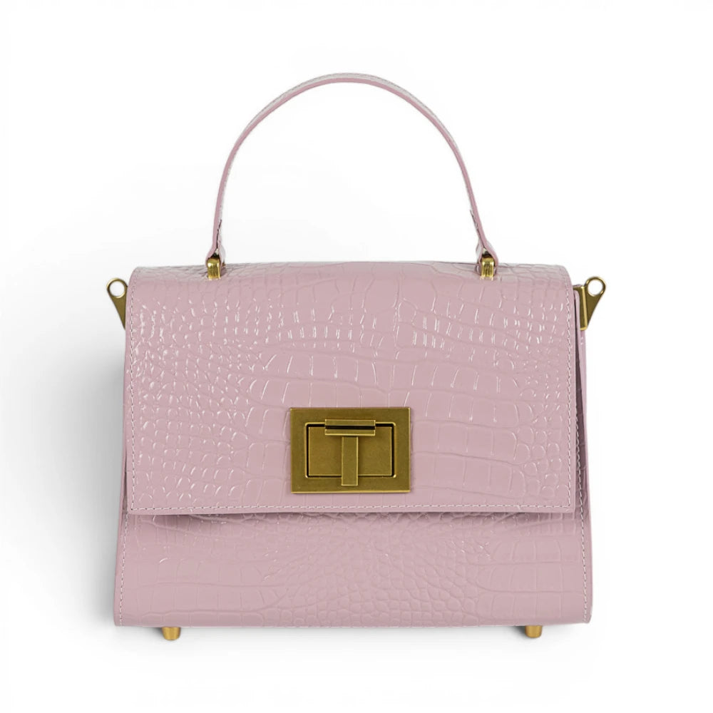 Geanta din piele naturala Powderpink croco MINI POLINE