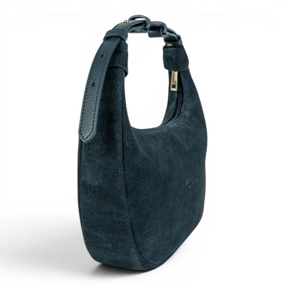 Geanta din piele naturala Denim Blug Suede Moon Medium Imagine secundară a produsului