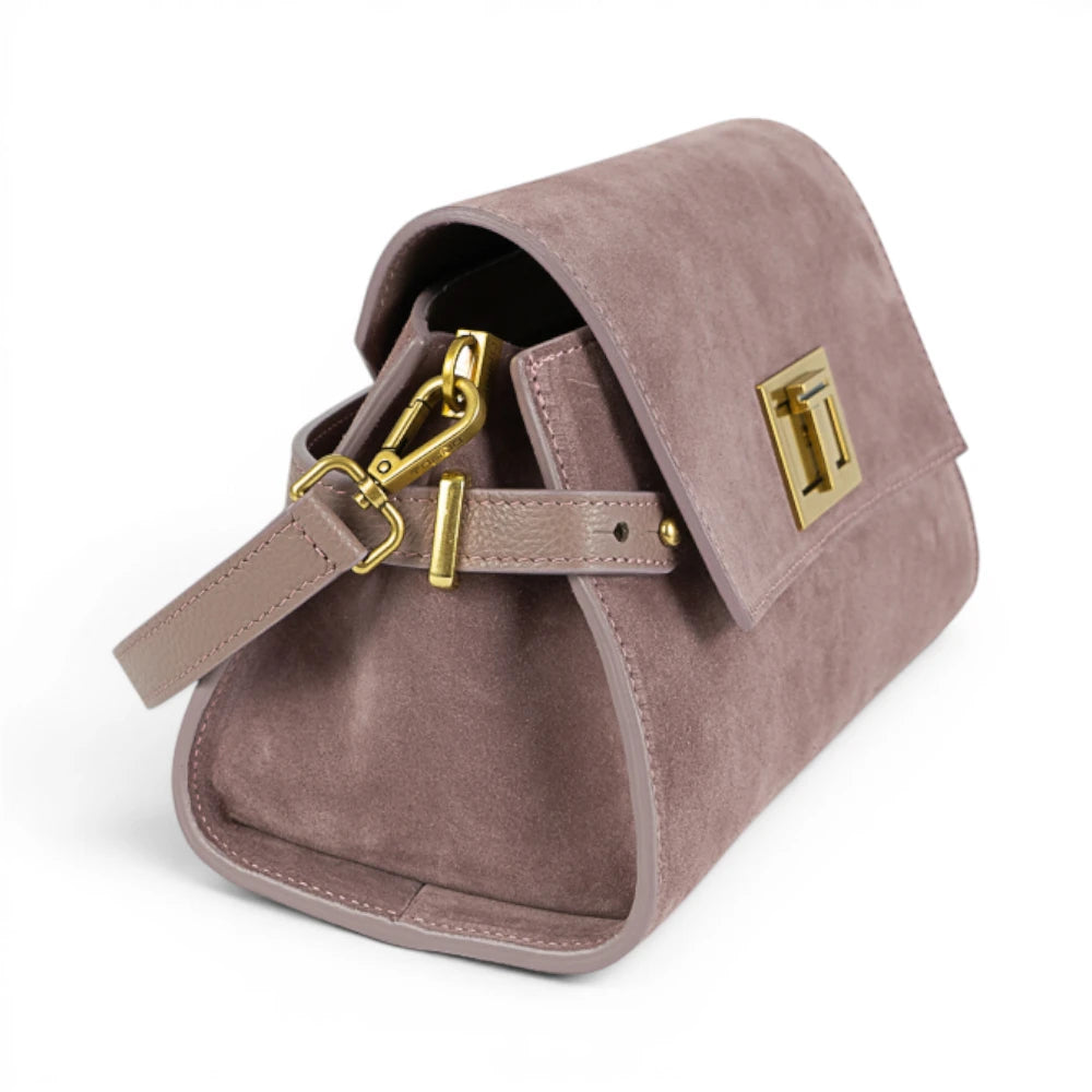 Geanta din piele naturala suede Royal Pink Bella