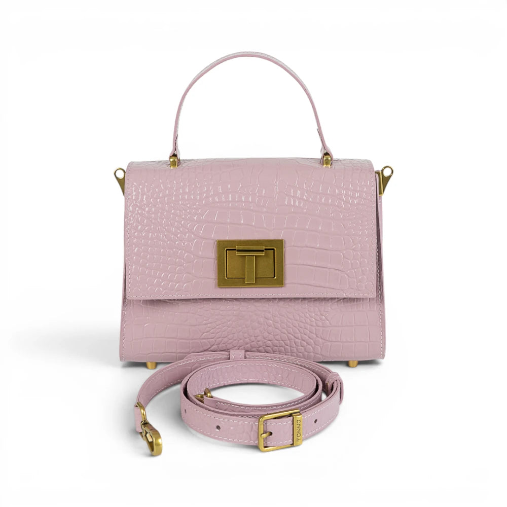 Geanta din piele naturala Powderpink croco MINI POLINE Imagine secundară a produsului