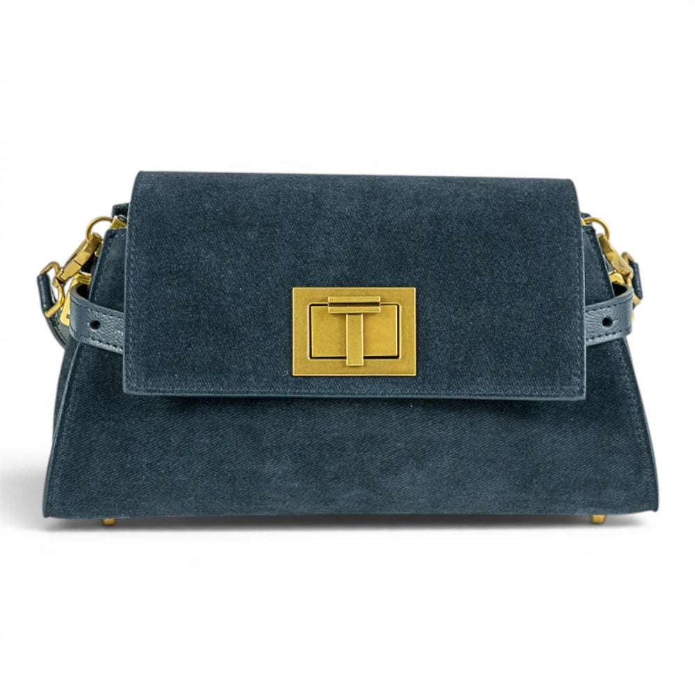 Geanta din piele naturala suede BLUG Denim Bella