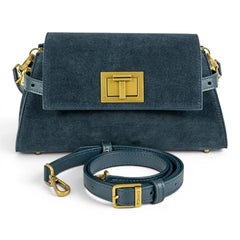 Geanta din piele naturala suede BLUG Denim Bella