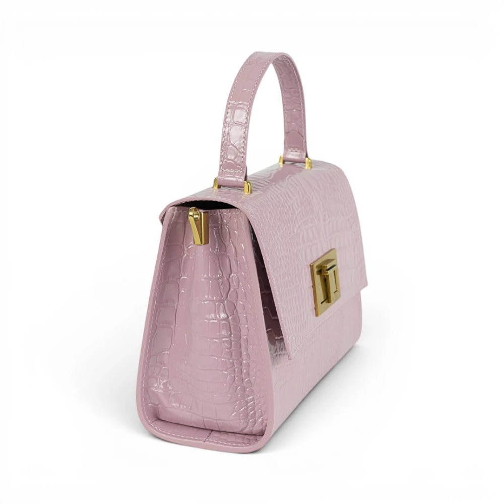 Geanta din piele naturala Powderpink Croco MICRO POLINE Imagine secundară a produsului