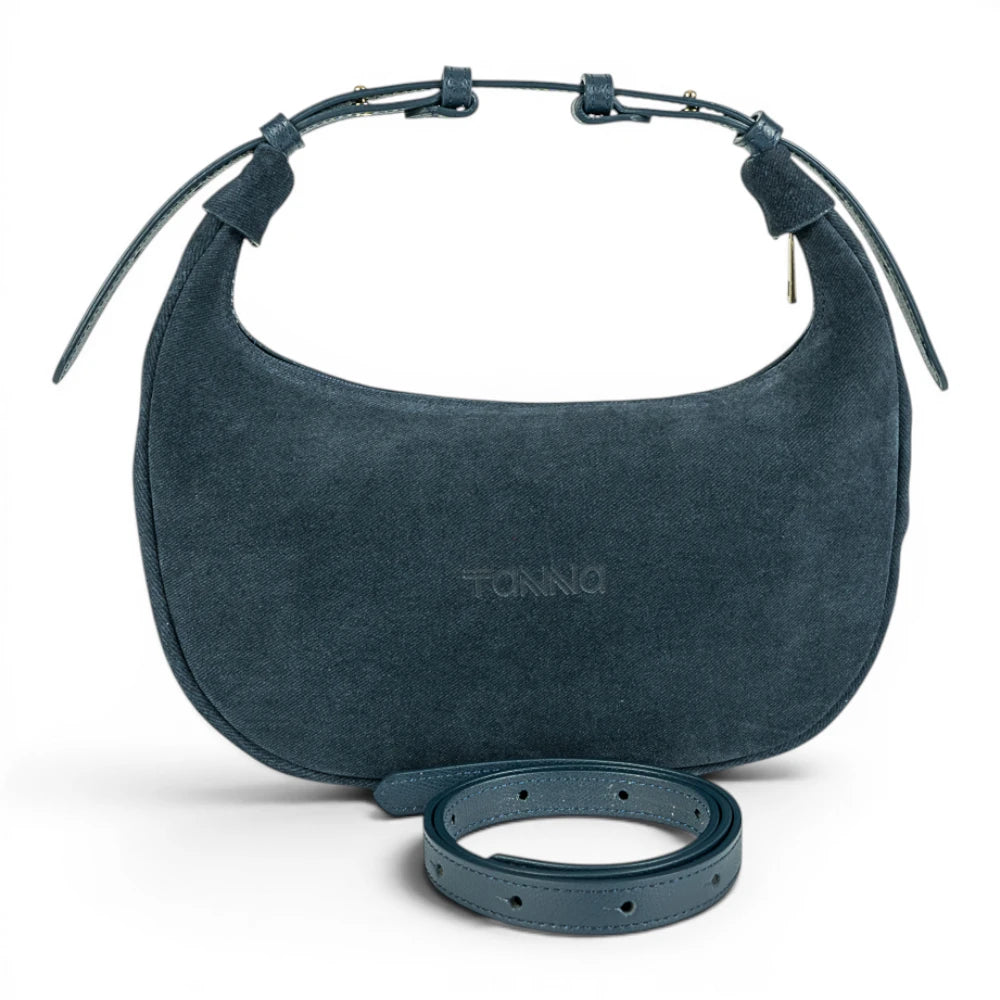 Geanta din piele naturala Denim Blug Suede Moon Medium