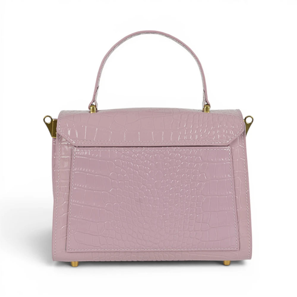 Geanta din piele naturala Powderpink croco MINI POLINE