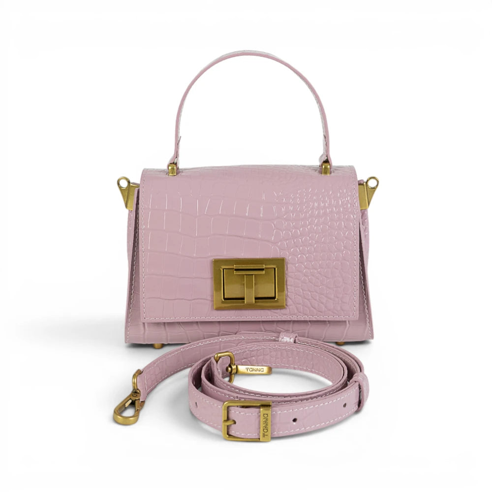 Geanta din piele naturala Powderpink Croco MICRO POLINE