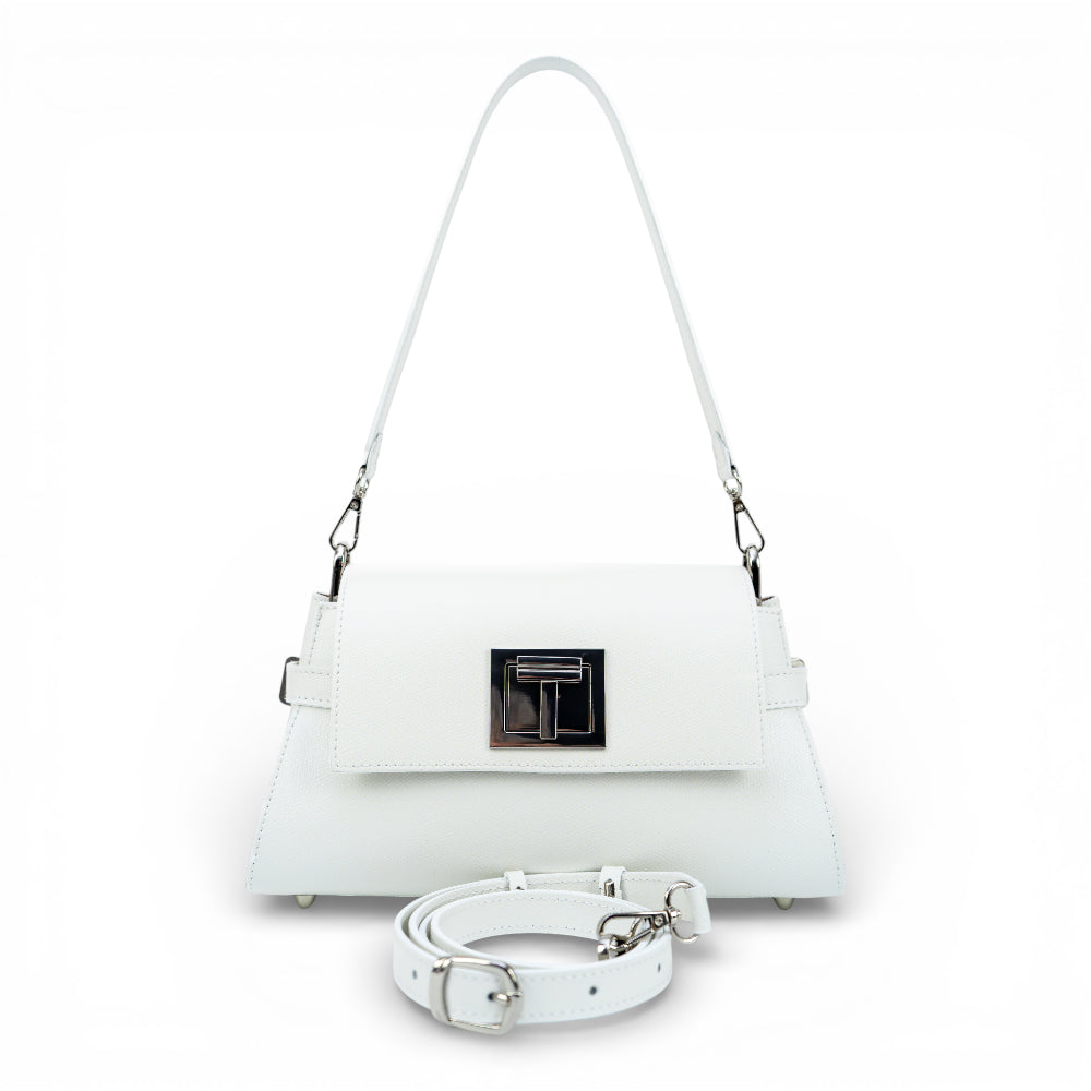 Geanta din piele naturala Alb Bella