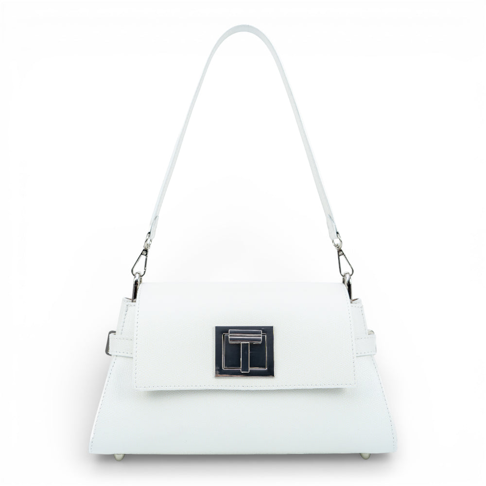 Geanta din piele naturala Alb Bella