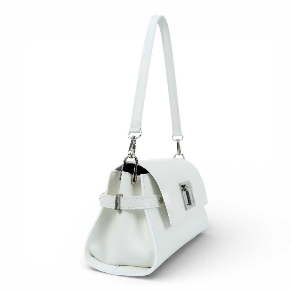 Geanta din piele naturala Alb Bella