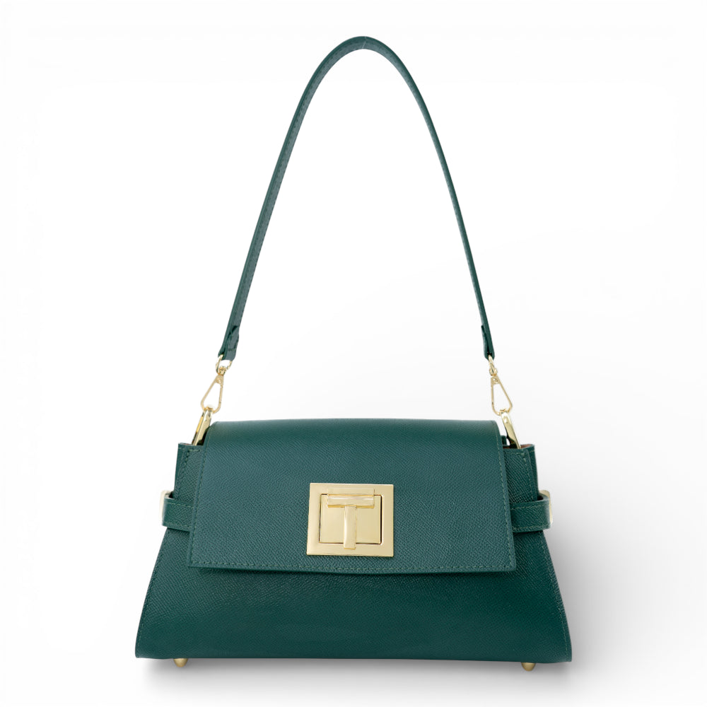 Geanta din piele naturala Verde Padure Bella