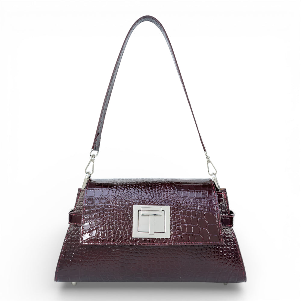 Geanta din piele naturala Burgundy Croco Bella Imagine principală a produsului