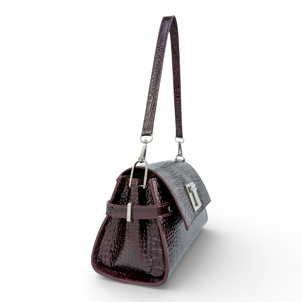 Geanta din piele naturala Burgundy Croco Bella