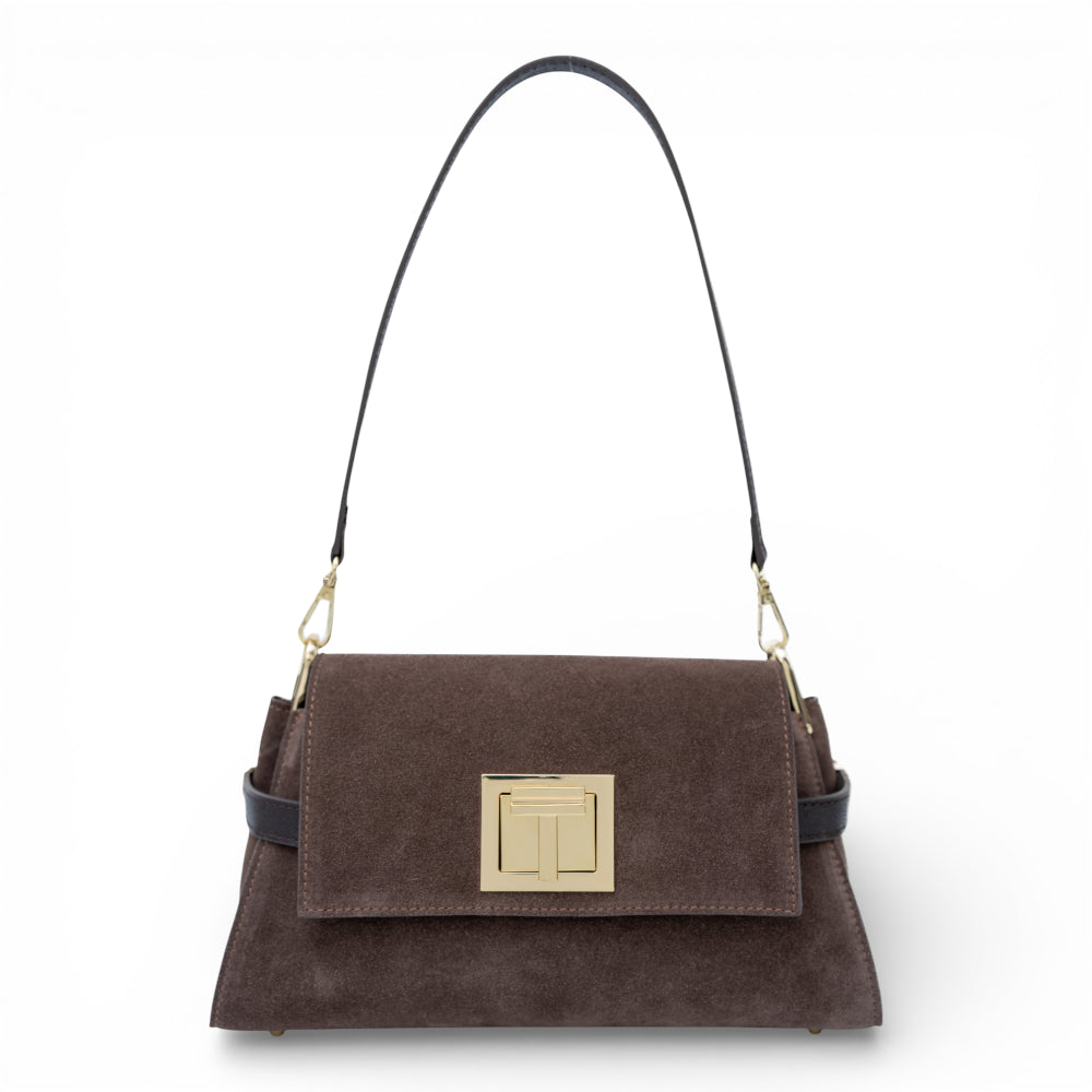 Geanta din piele naturala Espresso suede Bella