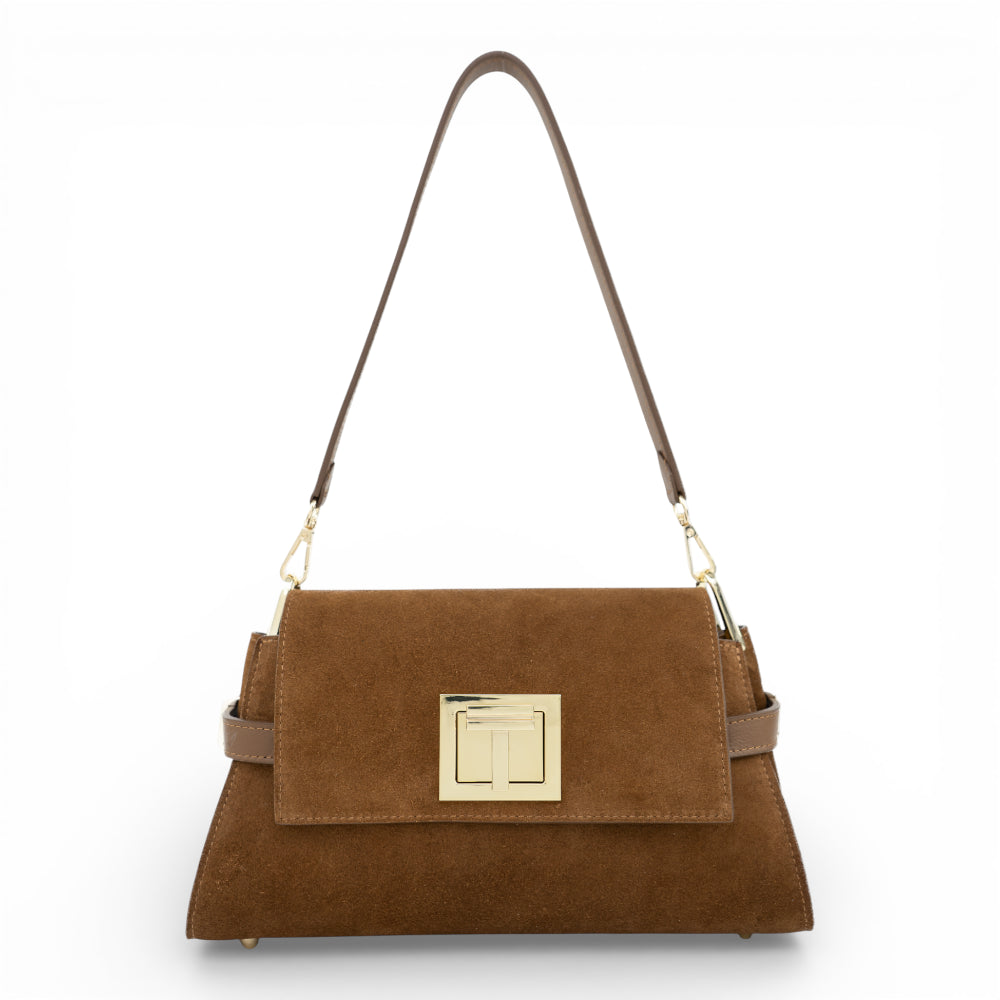 Geanta din piele naturala Coniac suede Bella