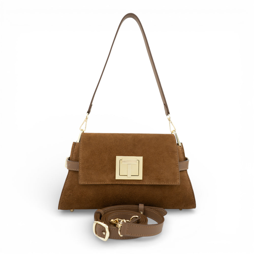 Geanta din piele naturala Coniac suede Bella