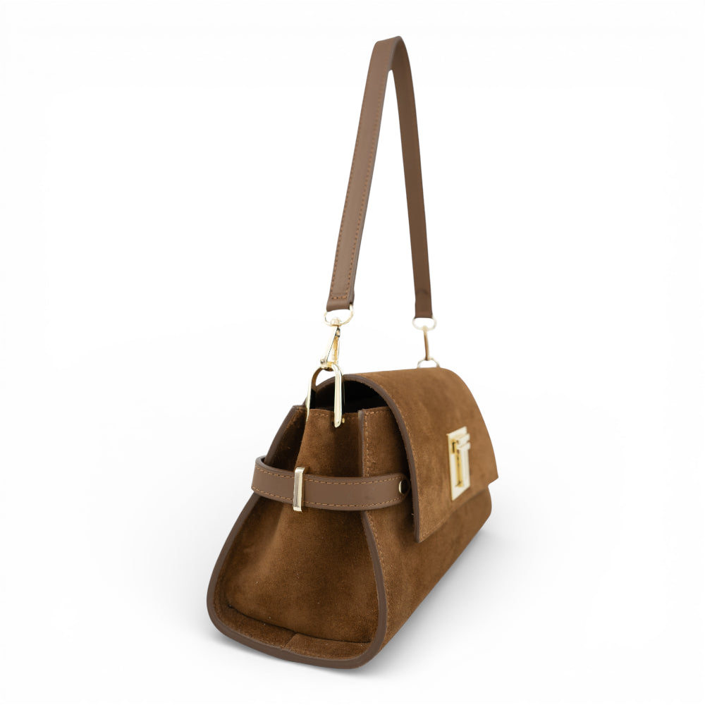 Geanta din piele naturala Coniac suede Bella