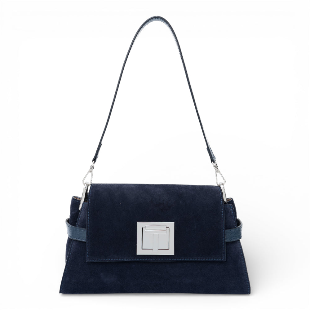 Geanta din piele naturala Bleumarin suede Bella Imagine principală a produsului