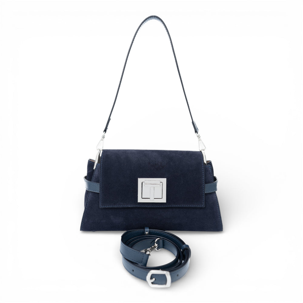 Geanta din piele naturala Bleumarin suede Bella