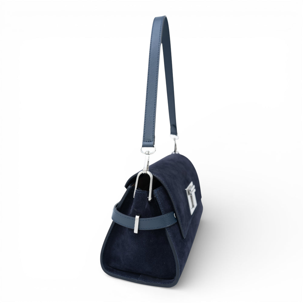 Geanta din piele naturala Bleumarin suede Bella