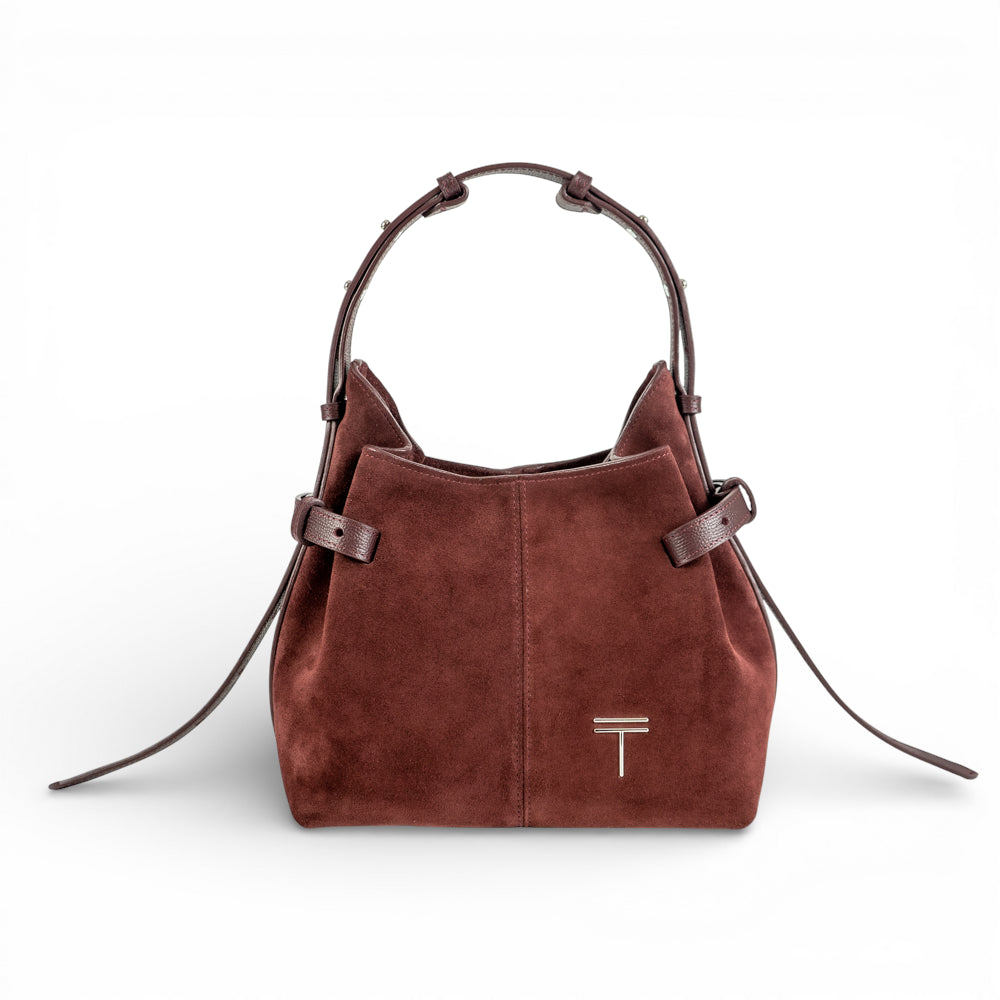 Geanta  din piele întoarsă  Burgundy Suede Micro Boucle