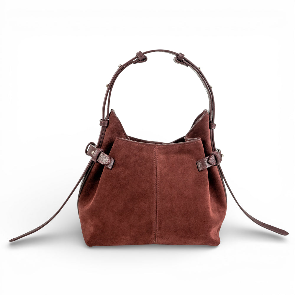 Geanta  din piele întoarsă  Burgundy Suede Micro Boucle
