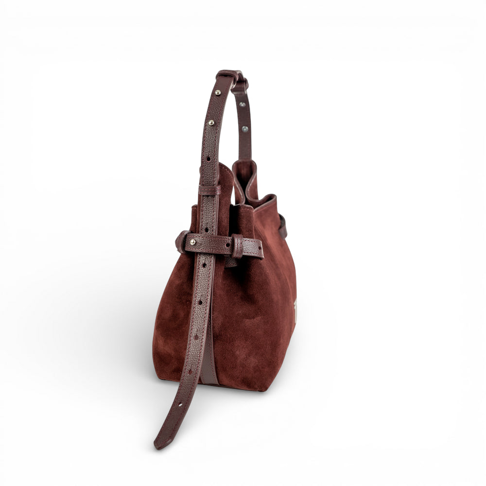 Geanta  din piele întoarsă  Burgundy Suede Micro Boucle