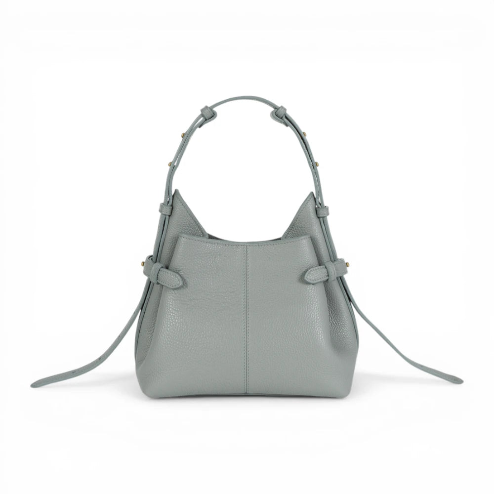 Geanta  din piele bizonata Ice Grey Micro Boucle