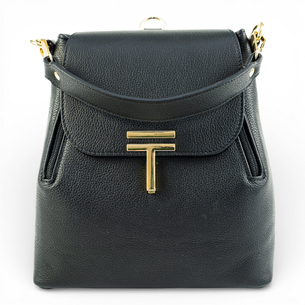 Rucsac din piele naturala pentru femei 2 in 1  Negru Smart